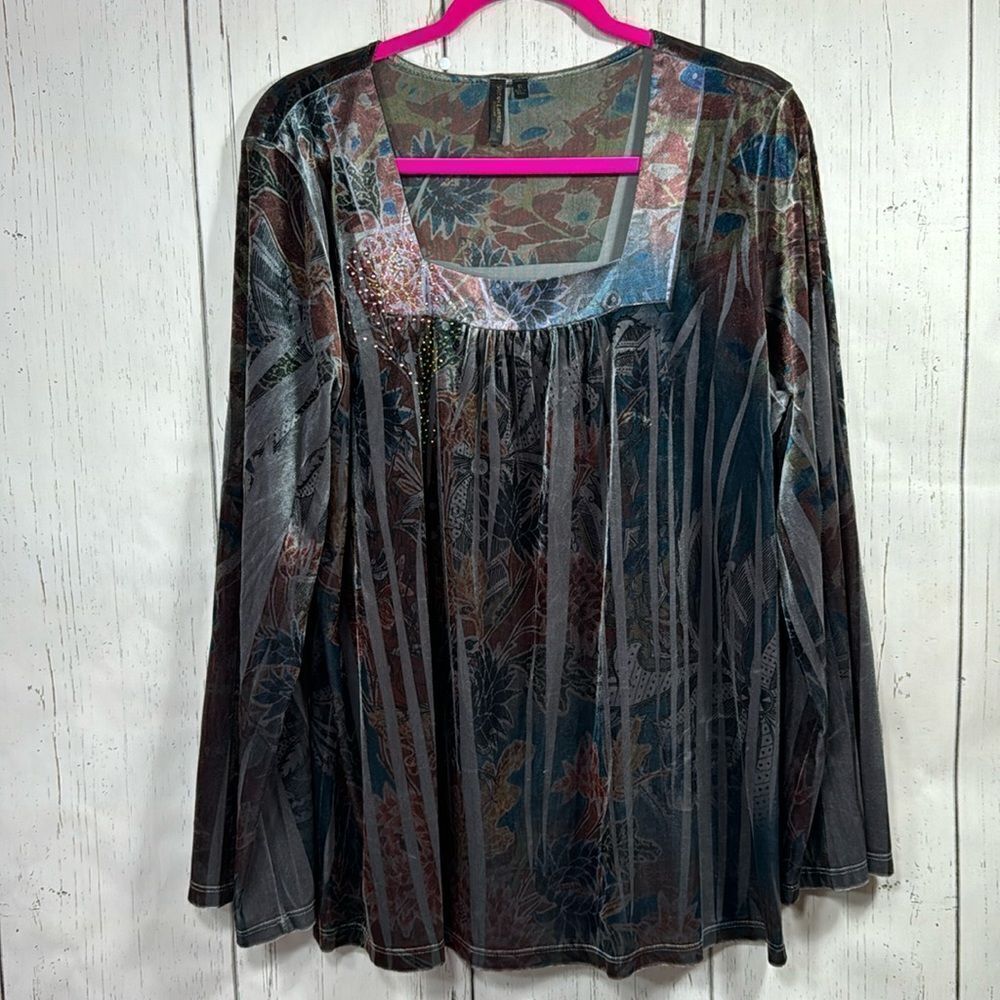 Susan Lawrence Woman Velvet Burnout Floral Top 1X Romantic Boho Evening Blouse